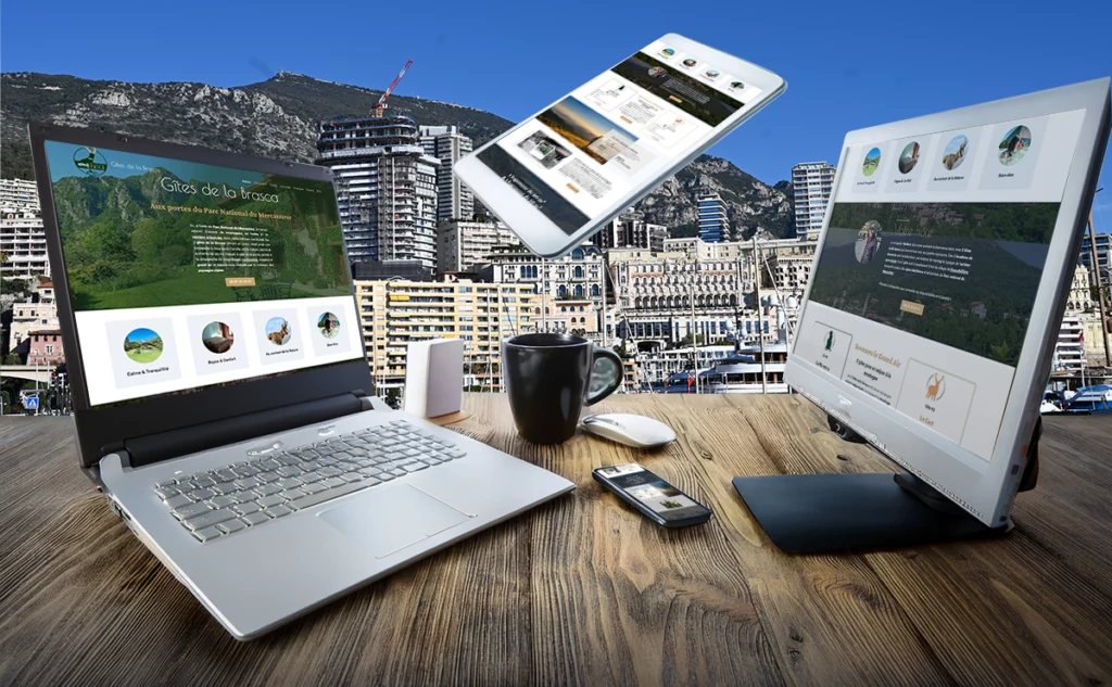 montage photo du site web gitebrasca.fr affiché sur les écrans de différents support