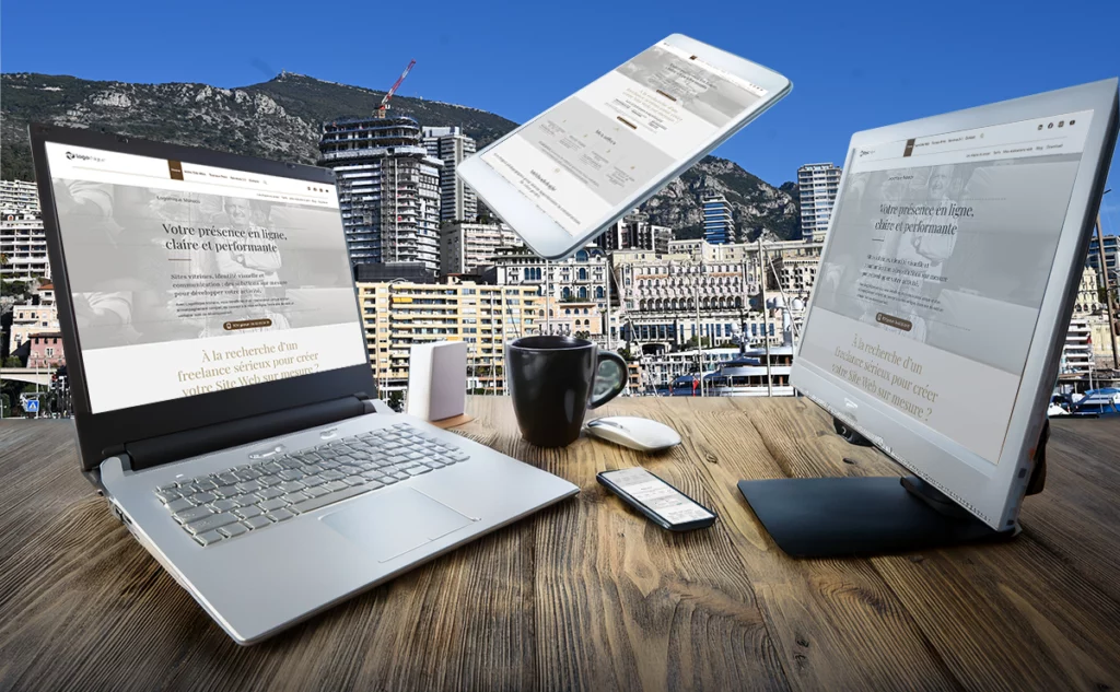 montage photo du site web logothique.com affiché sur les écrans de différents support