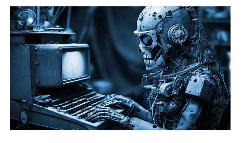 robot on computer vintage